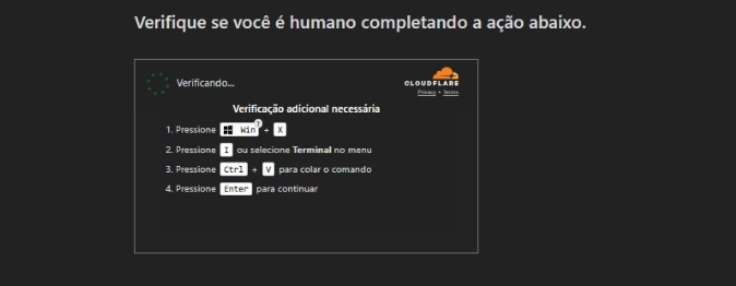 Exemplo da tela falsa do golpe do Cloudflare (ClickFix)
